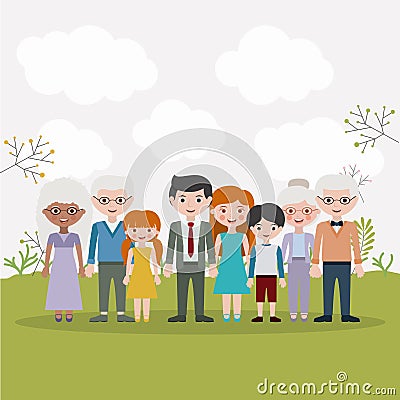 Mother father daughter son and grandparents designs Vector Illustration