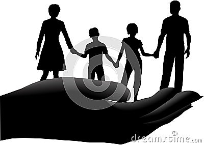 Mother father kids family safe secure in hand Vector Illustration