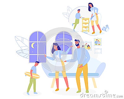 Mother and Father Scolding Son cos he Come Late Vector Illustration