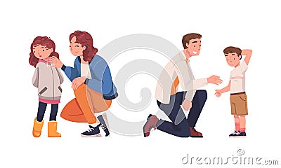 Mother and Father Talking to Their Child Supporting and Soothing Them Vector Illustration Set Vector Illustration