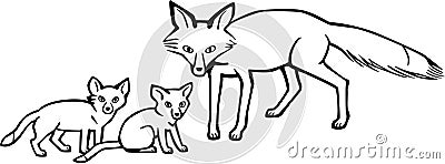 Mother Fox and Cubs Vector Illustration