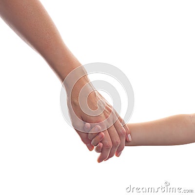 Mother giving a hand to a child Stock Photo