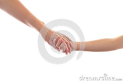 Mother giving a hand to a child Stock Photo