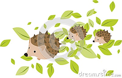 Mother hedgehog with two hadgehog babies Vector Illustration