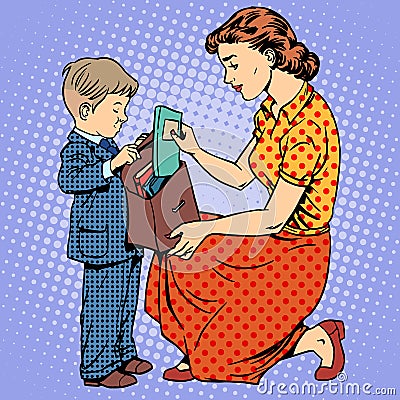 Mother help child come to school Vector Illustration