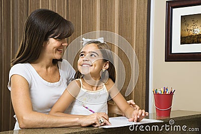 Mother helping daughter. Stock Photo