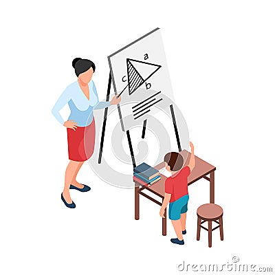 Mother Helps Son Composition Vector Illustration