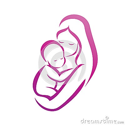 Mother and her baby silhouette Vector Illustration