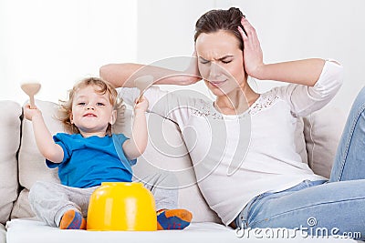 Mother and her loud child Stock Photo