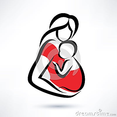 Mother holding baby in the sling Vector Illustration