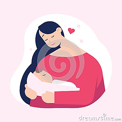 Mother holding cute baby. Happy Mothers` day. Vector illustration Vector Illustration