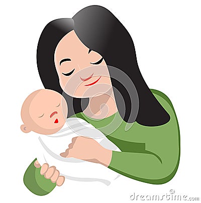 Mother holding her baby Cartoon Illustration