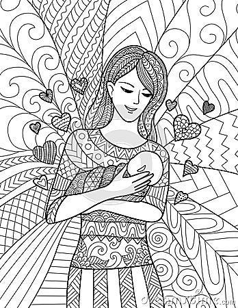 Mother holding her baby, clean line doodle art design Vector Illustration