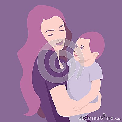 Mother holding her baby and smiling Vector Illustration