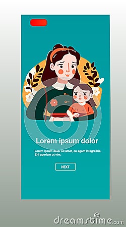 mother holding her little daughter loving family parenthood childcare concept mothers day card template woman Vector Illustration