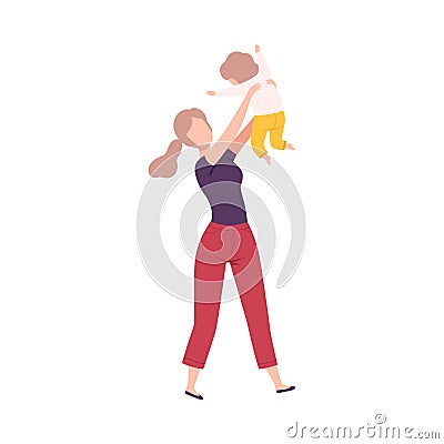 Mother Holding Her Little Son on Her Hands, Parent and Toddler Baby Having Good Time Together Flat Vector Illustration Vector Illustration