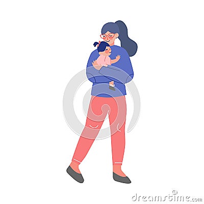 Mother Holding Her Toddler Girl on Her Hands, Parent and Baby Having Good Time Together Vector Illustration Vector Illustration