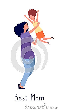 Mother hugging daughter. Beautiful mom play with child. Woman and girl, motherhood and caring. Family relationship Vector Illustration