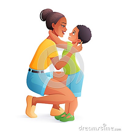 Mother hugging her young son. Isolated vector family illustration. Vector Illustration