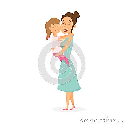 Mother hugs daughter Vector Illustration