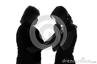 Mother on an isolated background comforted her teenage daughter who was crying Stock Photo