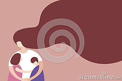 Illustration a loving mother embracing her children Vector Illustration