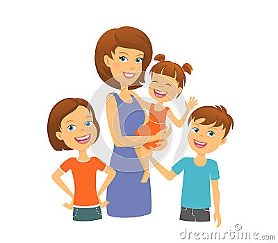 Mother with kids. Happy family. Mom with children Vector Illustration