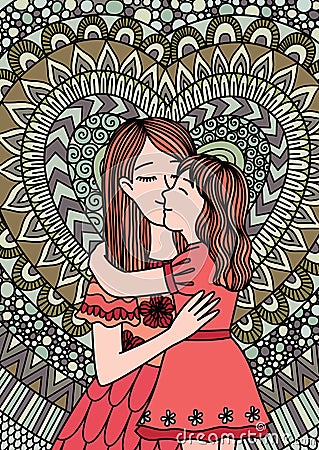 Mother kissing daughter mosaic Vector Illustration