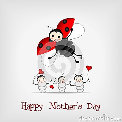 Mother ladybug with three babies Vector Illustration