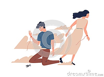 Mother leaving grown up son. Unhappy teen lost emotional connection with parent. Couple breakup, family divorce and Vector Illustration