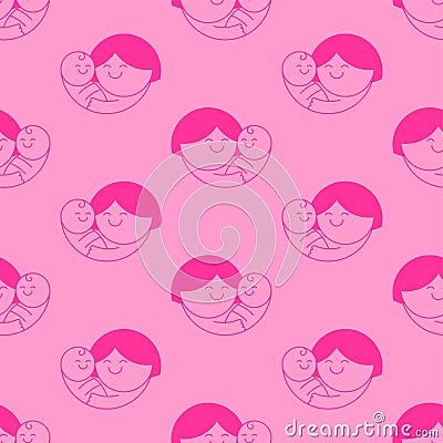 Mother love pattern seamless. mother hugging child background Vector Illustration