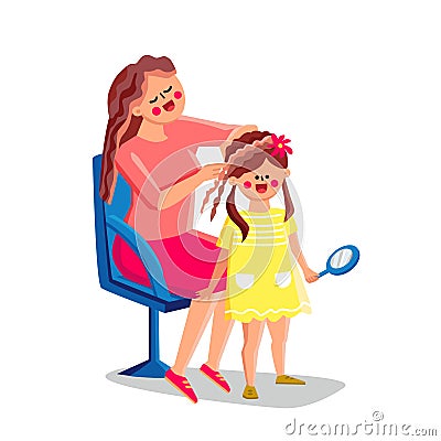 Mother Making Daughter Beautiful Hairstyle Vector Vector Illustration