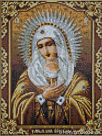 Mother Marry orthodox icon 3D diamond painting Stock Photo