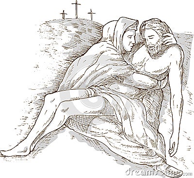 Mother Mary dead Jesus Christ Vector Illustration