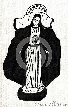 Mother Mary - Ink Drawing Vector Illustration