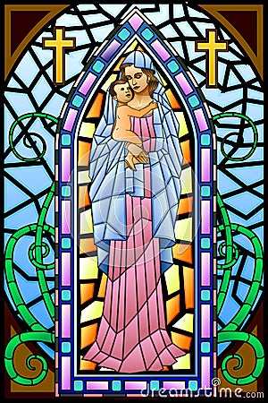 Mother Mary with Jesus Christ Vector Illustration