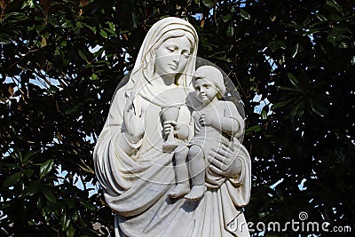 Mother Mary with Jesus Statue Catholic Religious Stock Photo