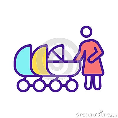 Mother with multiple baby carriages RGB color icon Vector Illustration