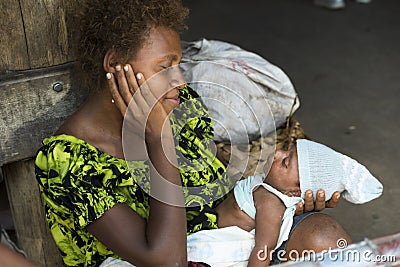 Happy mother and newborn Baby, Rabaul, Papua New Guinea Editorial Stock Photo