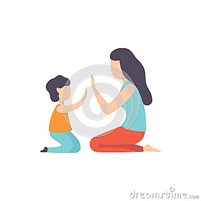 Mother playing Patty Cake with her son, Mom and her kid having good time together vector Illustration on a white Vector Illustration