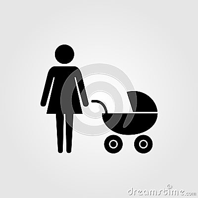 Mother with pram stroller icon Stock Photo