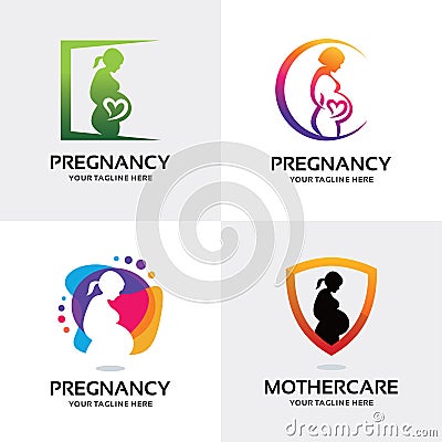 Mother Pregnant Logo Set Design Template Collection Vector Illustration