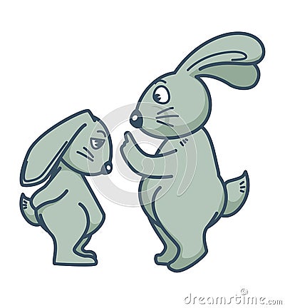 Mother rabbit scolds baby bunny with sorry muzzle Vector Illustration