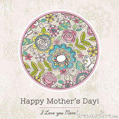 Mother's Day card with big round of spring flowers, vector Vector Illustration