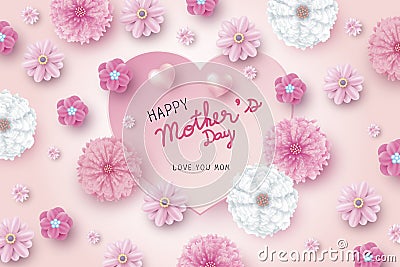 Mother`s day card concept design of paper hearts shape and pink Vector Illustration