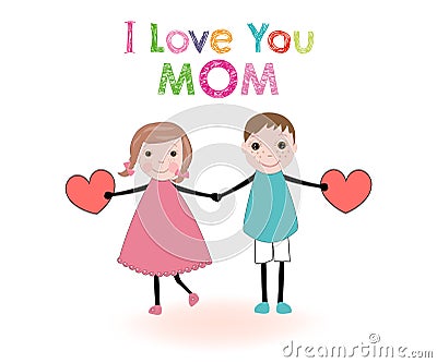 Mother's day card kids holding heart vector Vector Illustration