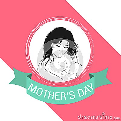 Mother`s Day celebration card, Mother and Baby Vector Illustration