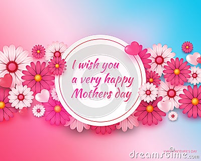 Mother s day greeting card with beautiful blossom flowers Vector Illustration