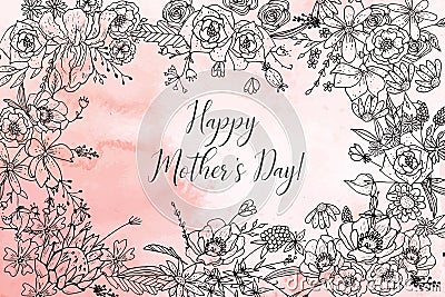 Mother`s Day Greeting Card With Beautiful Blossom Flowers Vector Illustration