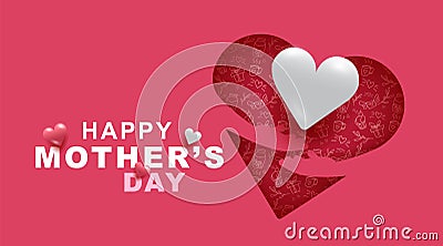 Mother`s day greeting card with Heart, love pattern and pink color background. Concept celebration the holiday of mom Vector Illustration